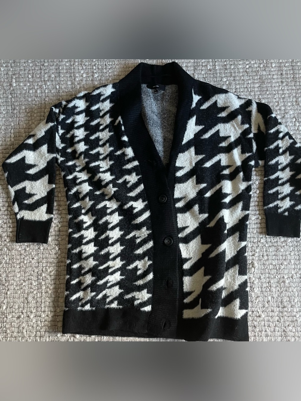 Vero Moda Black and Light Gray Fuzzy Knit Cardigan